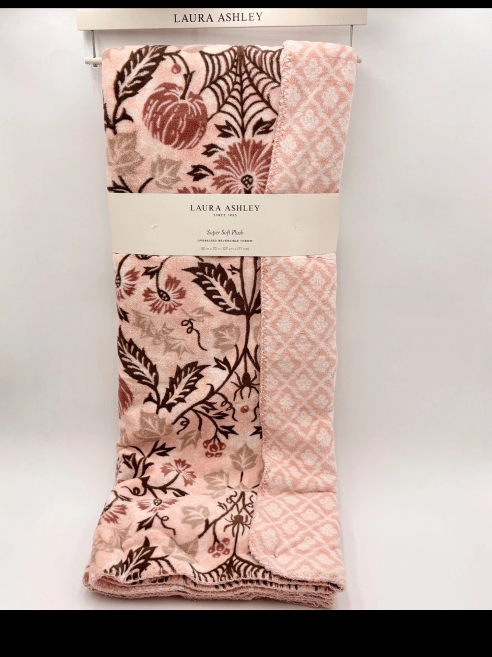 Laura Ashley Oversized Reversible Throw Pink Floral Halloween Pumpkins Spiders